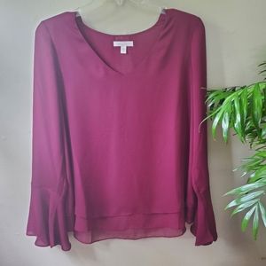 LC Women's Boho Bell Sleeve Lace Blouse Med.